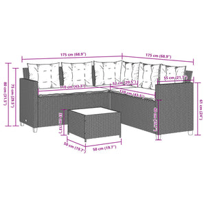 vidaXL Garden Sofa with Table and Cushions L-shaped Black Poly Rattan