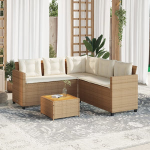 vidaXL Garden Sofa with Table and Cushions L-Shaped Beige Poly Rattan