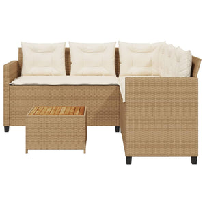 vidaXL Garden Sofa with Table and Cushions L-Shaped Beige Poly Rattan