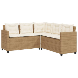 vidaXL Garden Sofa with Table and Cushions L-Shaped Beige Poly Rattan