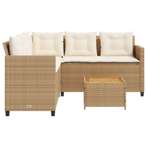 vidaXL Garden Sofa with Table and Cushions L-Shaped Beige Poly Rattan