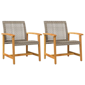 vidaXL Garden Chairs 2 pcs Grey Poly Rattan and Acacia Wood