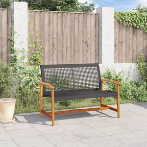 vidaXL Garden Bench Black 112 cm Poly Rattan and Acacia Wood