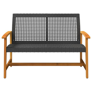 vidaXL Garden Bench Black 112 cm Poly Rattan and Acacia Wood