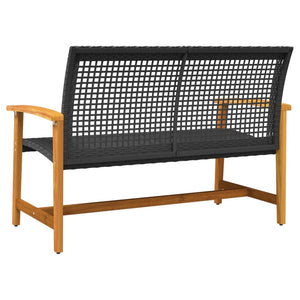 vidaXL Garden Bench Black 112 cm Poly Rattan and Acacia Wood