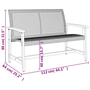 vidaXL Garden Bench Black 112 cm Poly Rattan and Acacia Wood