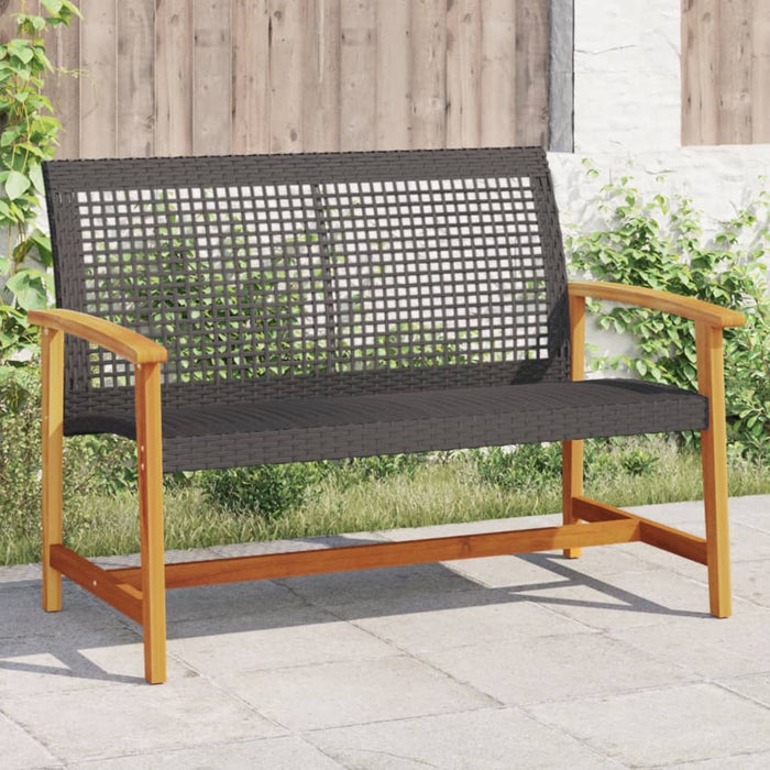 vidaXL Garden Bench Black 112 cm Poly Rattan and Acacia Wood