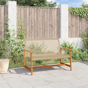 vidaXL Garden Bench Beige 112 cm Poly Rattan and Acacia Wood