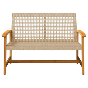 vidaXL Garden Bench Beige 112 cm Poly Rattan and Acacia Wood