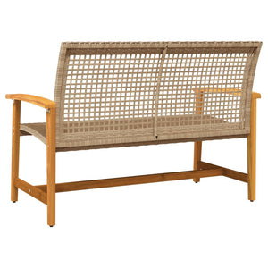 vidaXL Garden Bench Beige 112 cm Poly Rattan and Acacia Wood