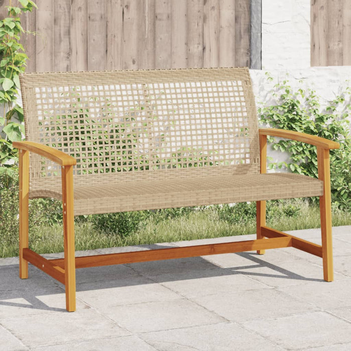 vidaXL Garden Bench Beige 112 cm Poly Rattan and Acacia Wood