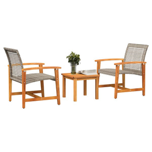 vidaXL 3 Piece Bistro Set Grey Poly Rattan and Acacia Wood