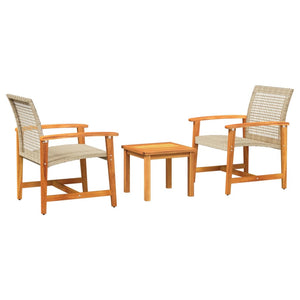 vidaXL 3 Piece Bistro Set Beige Poly Rattan and Acacia Wood