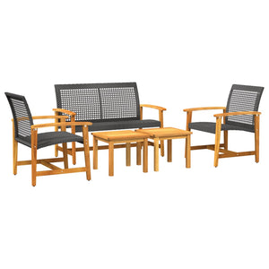 vidaXL 5 Piece Garden Lounge Set Black Poly Rattan and Acacia Wood