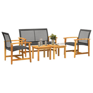 vidaXL 5 Piece Garden Lounge Set Black Poly Rattan and Acacia Wood