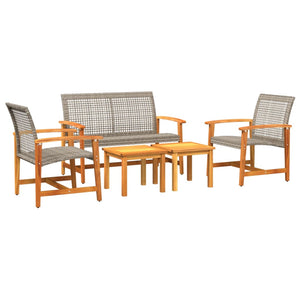 vidaXL 5 Piece Garden Lounge Set Grey Poly Rattan and Acacia Wood