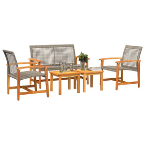 vidaXL 5 Piece Garden Lounge Set Grey Poly Rattan and Acacia Wood