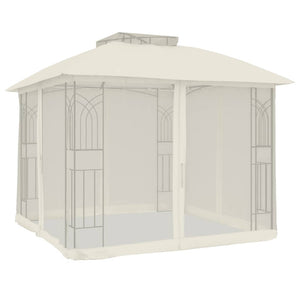 vidaXL Gazebo with Double Roof and Mesh Walls Cream 2.94x2.94 m Steel