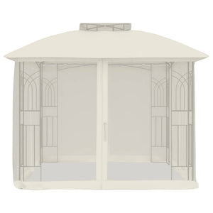 vidaXL Gazebo with Double Roof and Mesh Walls Cream 2.94x2.94 m Steel