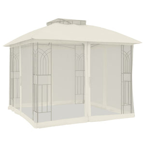 vidaXL Gazebo with Double Roof and Mesh Walls Cream 2.94x2.94 m Steel