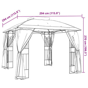 vidaXL Gazebo with Double Roof and Mesh Walls Cream 2.94x2.94 m Steel