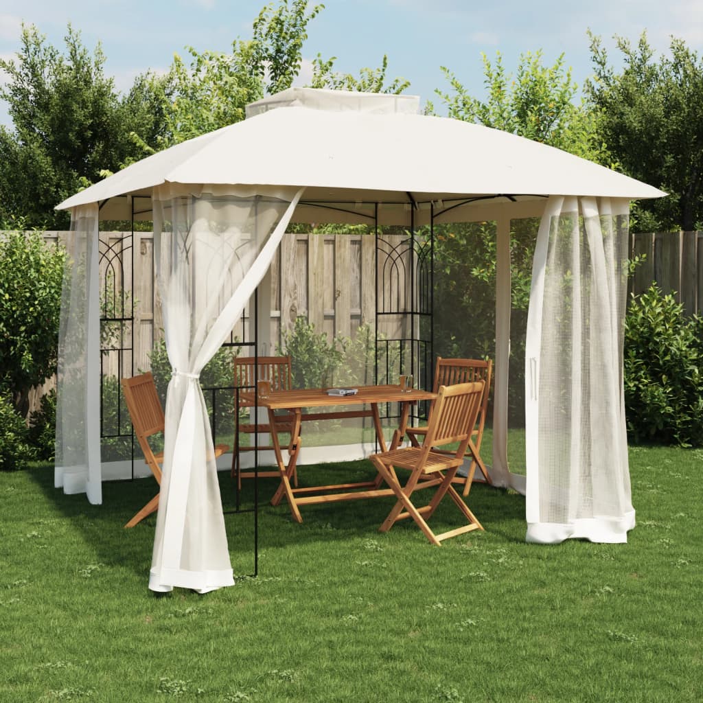 vidaXL Gazebo with Double Roof and Mesh Walls Cream 2.94x2.94 m Steel