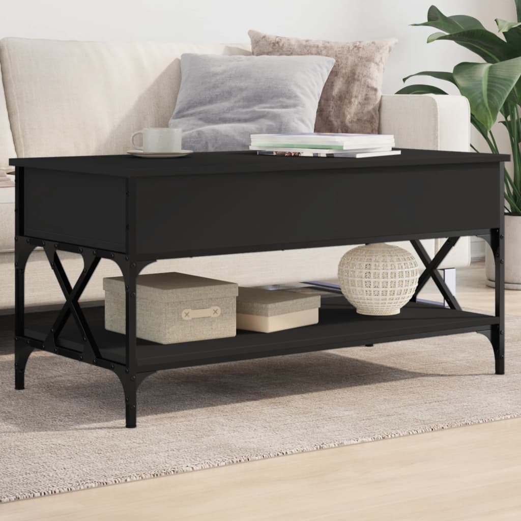 vidaXL Coffee Table Black 100x50x50 cm Engineered Wood and Metal