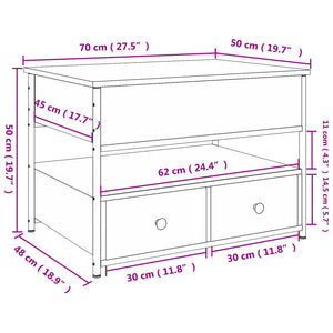 vidaXL Coffee Table Black 70x50x50 cm Engineered Wood and Metal