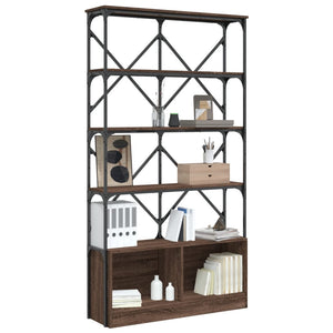 vidaXL Bookcase Brown Oak 100x26x180 cm Engineered Wood and Metal