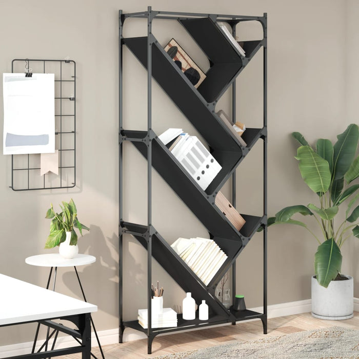 vidaXL Bookcase Black 79x30x180 cm Engineered Wood and Metal