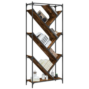 vidaXL Bookcase Smoked Oak 79x30x180 cm Engineered Wood and Metal