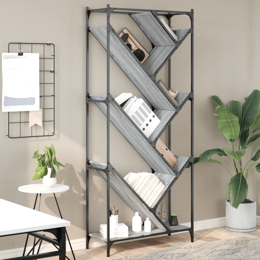 vidaXL Bookcase Grey Sonoma 79x30x180 cm Engineered Wood and Metal