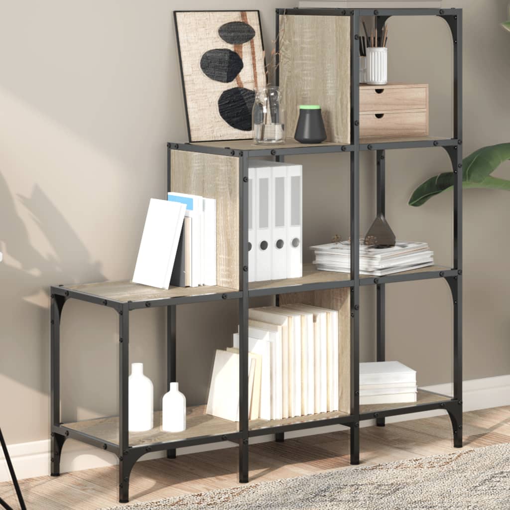 vidaXL Bookcase Sonoma Oak 92x30x102 cm Engineered Wood and Metal