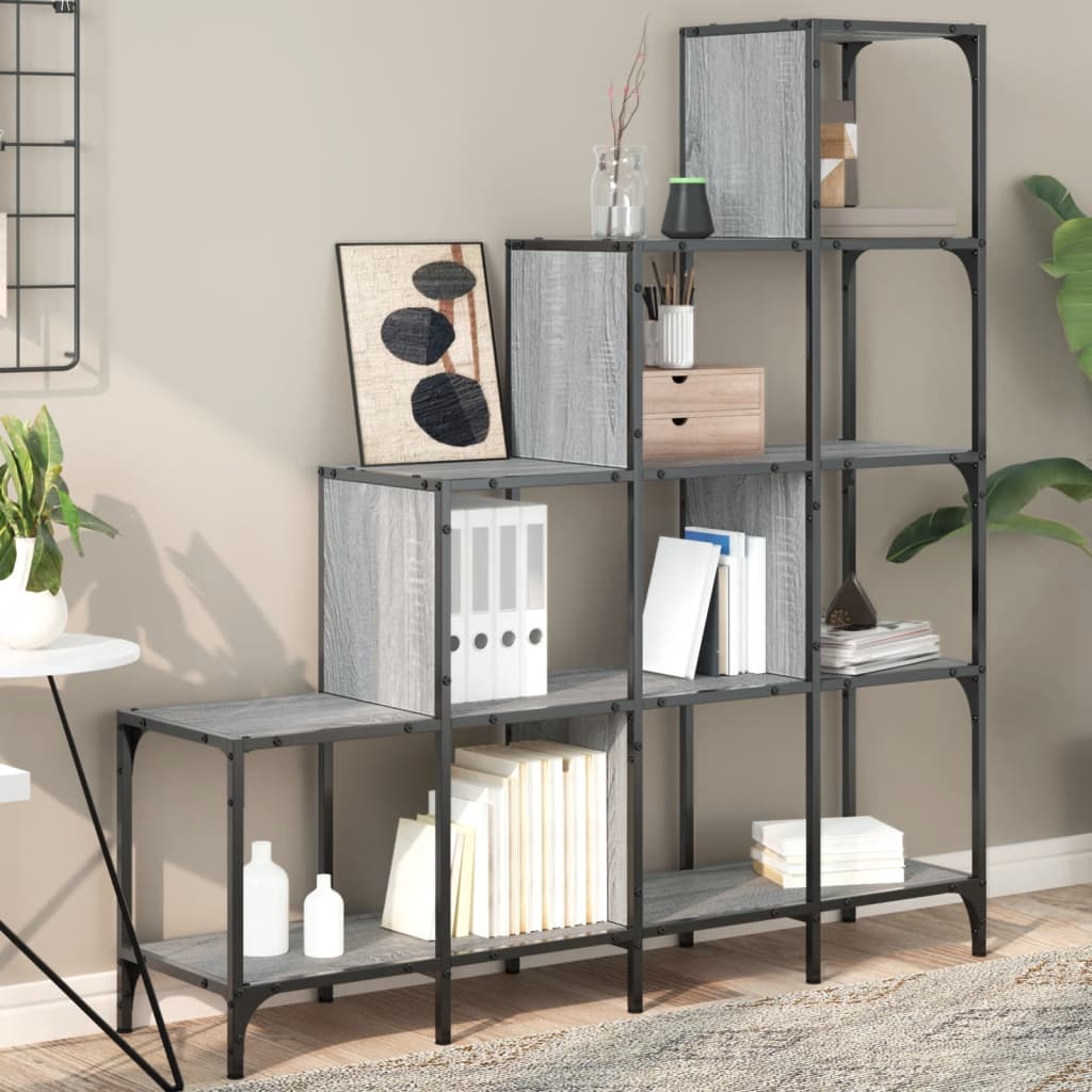 vidaXL Bookcase Grey Sonoma 122x30x132 cm Engineered Wood and Metal