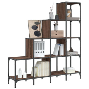 vidaXL Bookcase Brown Oak 122x30x132 cm Engineered Wood and Metal