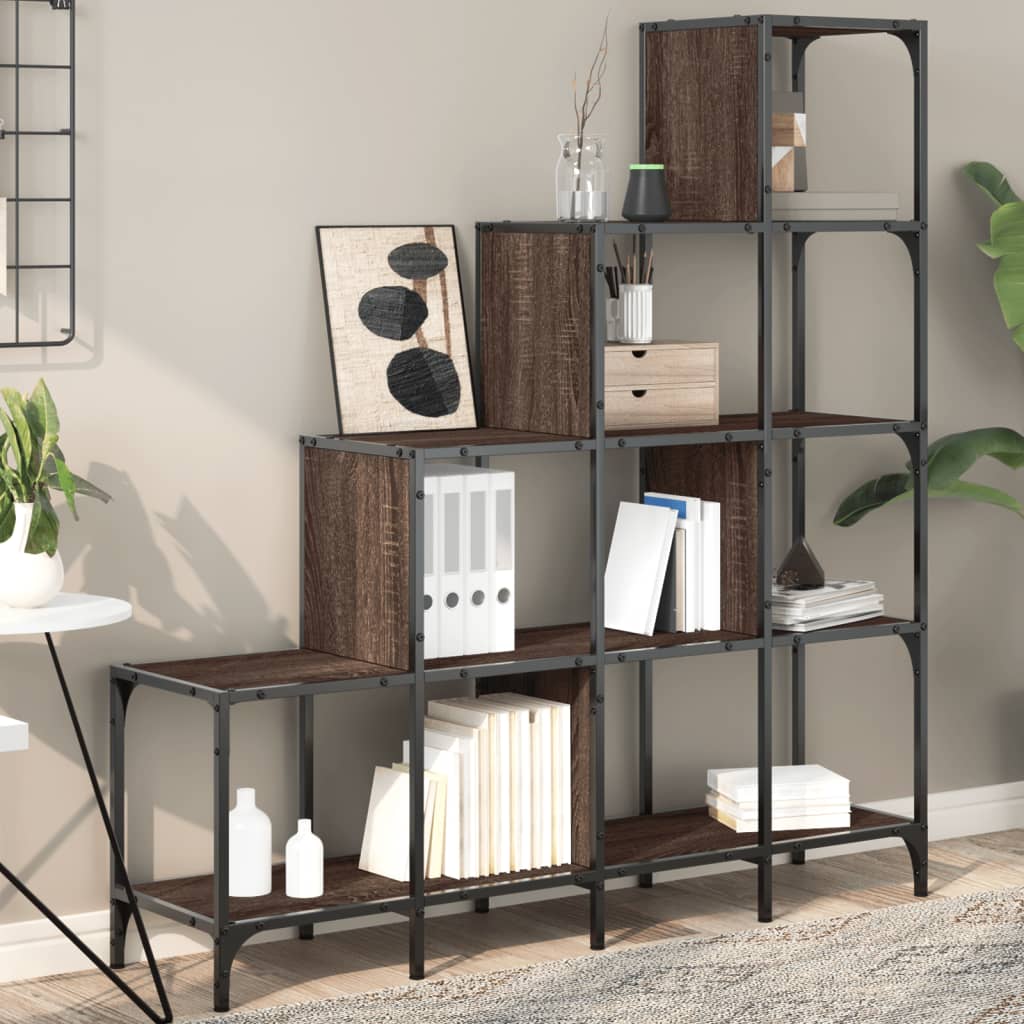 vidaXL Bookcase Brown Oak 122x30x132 cm Engineered Wood and Metal