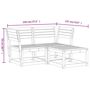 vidaXL 3 Piece Garden Sofa Set White Solid Wood Pine