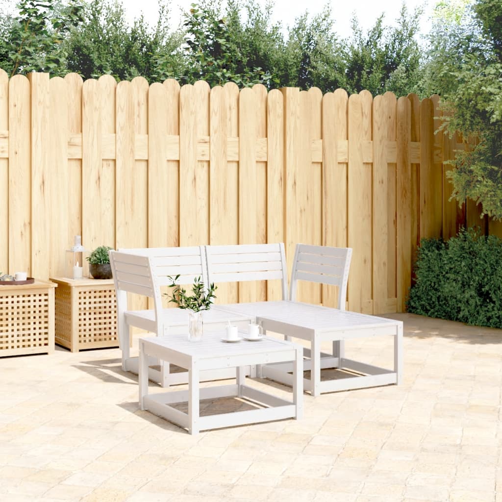 vidaXL 3 Piece Garden Sofa Set White Solid Wood Pine