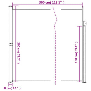 vidaXL Retractable Side Awning Cream 200x300 cm