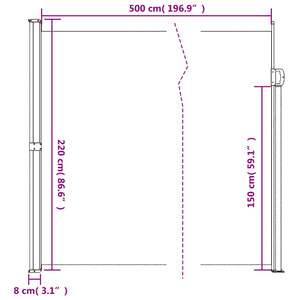 vidaXL Retractable Side Awning Cream 220x500 cm