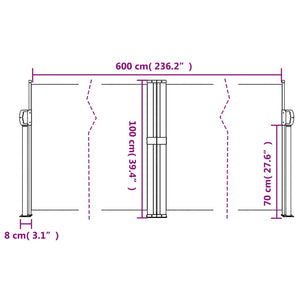 vidaXL Retractable Side Awning Black 100x600 cm