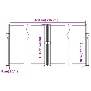 vidaXL Retractable Side Awning White 100x600 cm