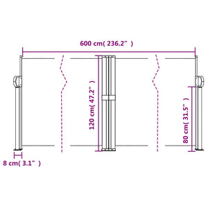 vidaXL Retractable Side Awning Cream 120x600 cm