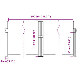 vidaXL Retractable Side Awning Cream 140x600 cm