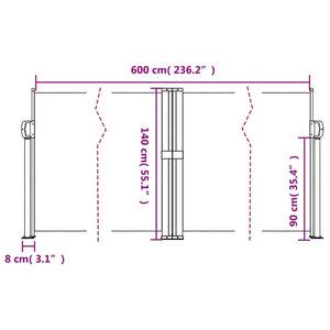 vidaXL Retractable Side Awning Brown 140x600 cm