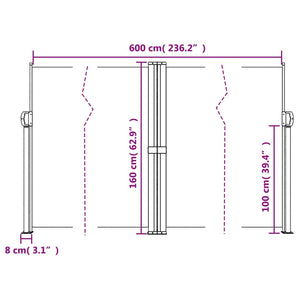 vidaXL Retractable Side Awning Black 160x600 cm