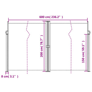 vidaXL Retractable Side Awning Cream 200x600 cm