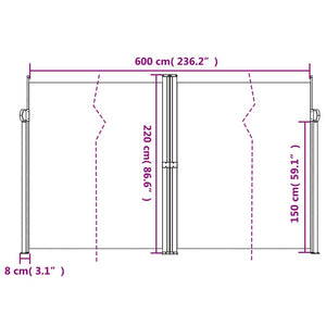 vidaXL Retractable Side Awning Black 220x600 cm