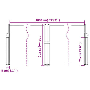 vidaXL Retractable Side Awning Cream 100x1000 cm