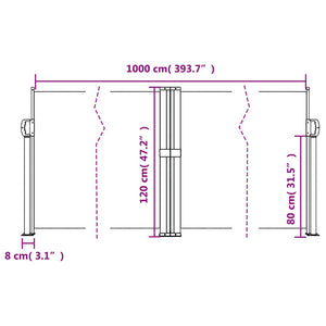 vidaXL Retractable Side Awning Black 120x1000 cm